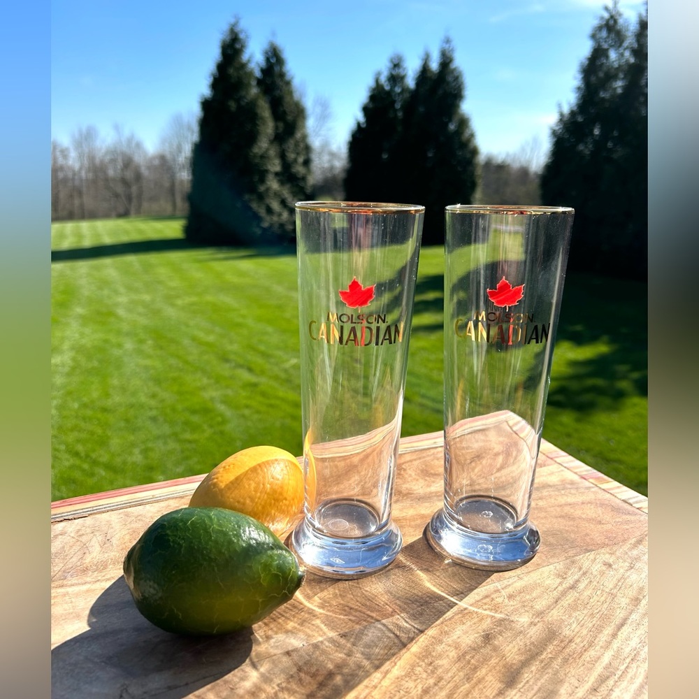 Vtg Pair of Molson Canadian Tall Pilsner Beer Glasses